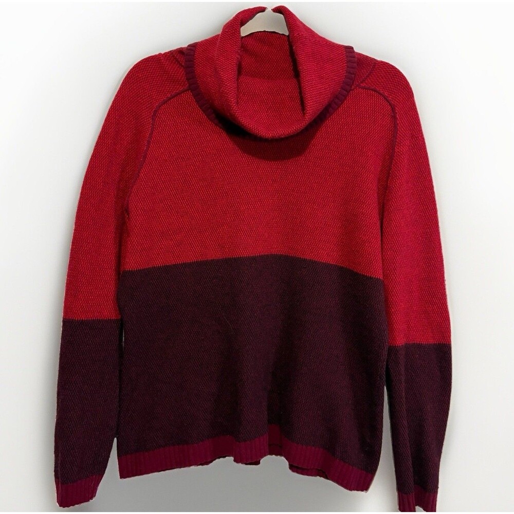 PUBLIC Germany Wool Sweater XL Red Burgundy Colorblock Cowl Neck 80% Wool